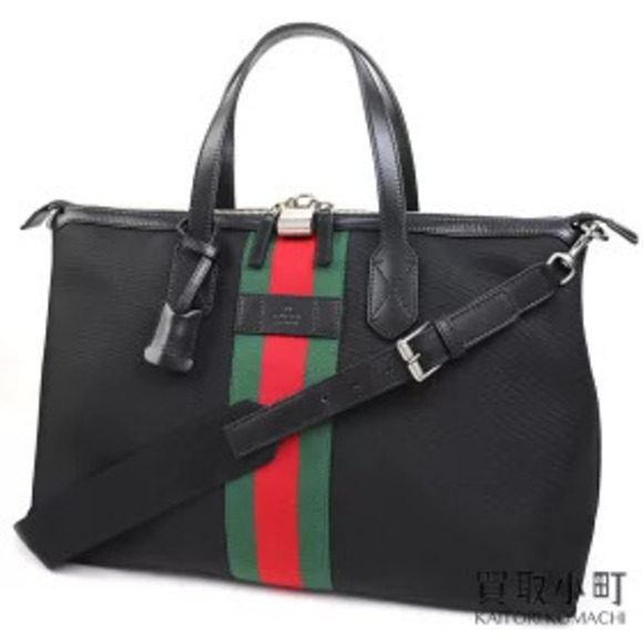Gucci Handbags - Gucci Techno Canvas Duffle Bag Black Web Stripe Shoulder Tote